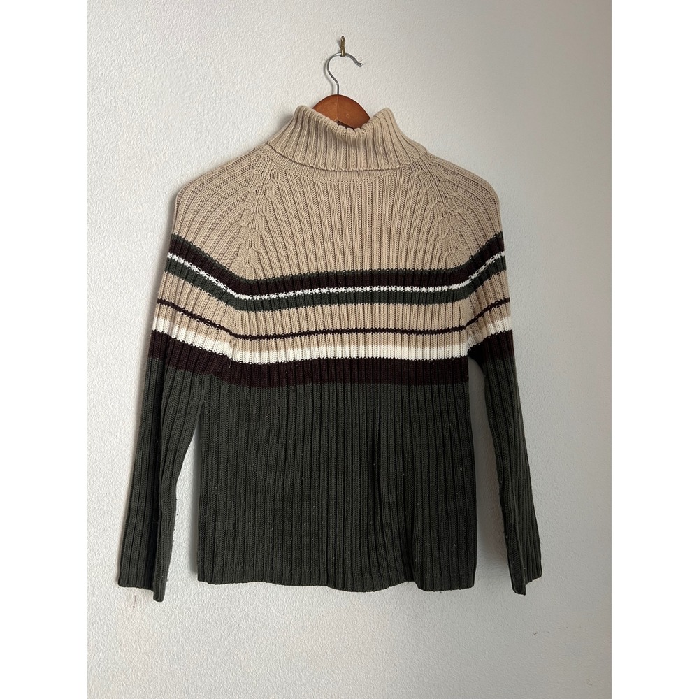 Striped Turtleneck‎ Sweater Carolyn Taylor Ribbed Knit Essential